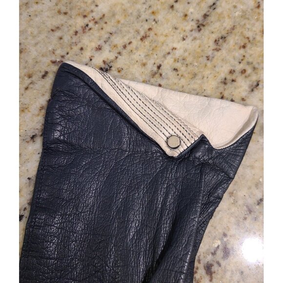 Vintage Size S Blue Leather 8" Gloves Nautical Look Fold over Wrist - Picture 4 of 13